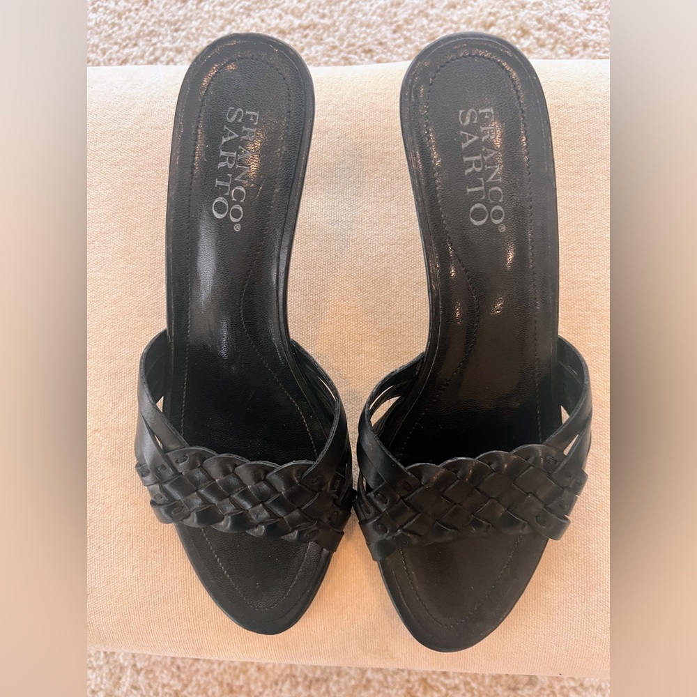 Women’s Franco Sarto Black Leather Slides size 7 1/2